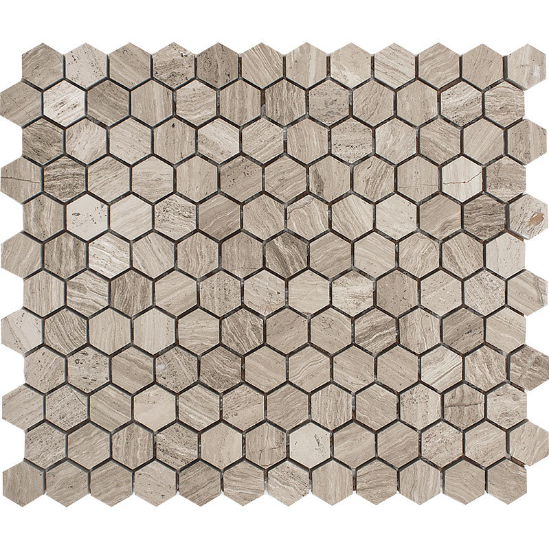 Parvatile Wood Grain Hexagon 1" x 1" Stone Mosaic Tile in Gray Polished
